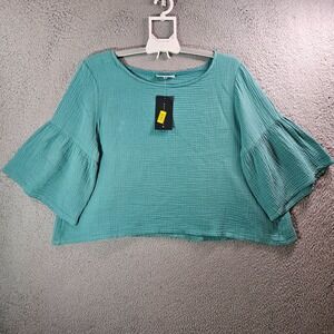 $125 NWT Bryn Walker Top Blouse Women‎ Small 3/4 Ruffle Bell Sleeve Green USA